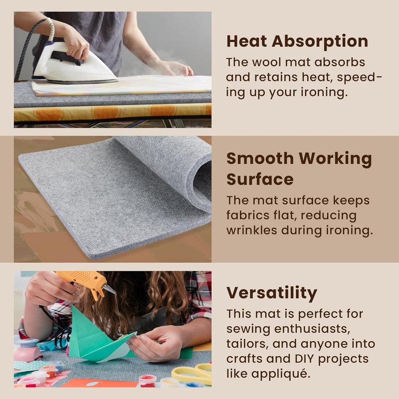 Somime 13x17" Wool Pressing Mat, 100% New Zealand Wool Ironing Mat, Felted Wool Ironing Board for Sewing, Quilting, DIY Crafts, and Embroidery - Image 4